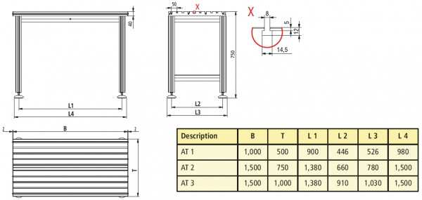 Dimensional Drawing of Robot Workbench with T Slot Table Top