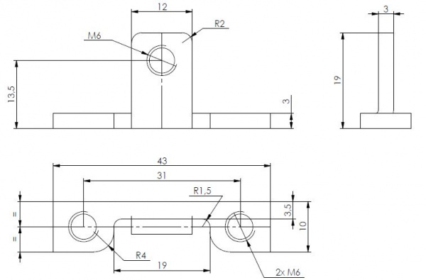 Special M6 Triple T nut Dimensions