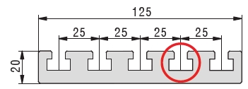 PT25 Aluminum Extrusion Table Plate 20x125 dimensions