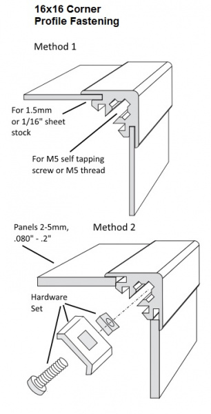 16x16 Corner Enclosure Profile Extrusion Fastening Methods