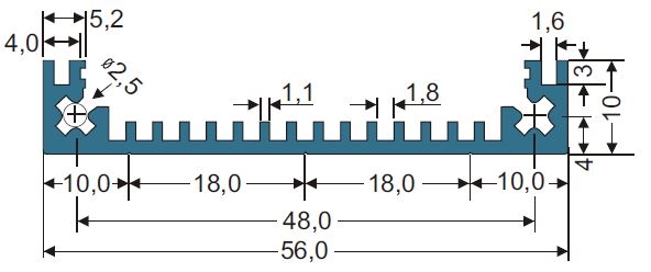 56x10mm Side Enclosure Extrusion Profile Dimensions