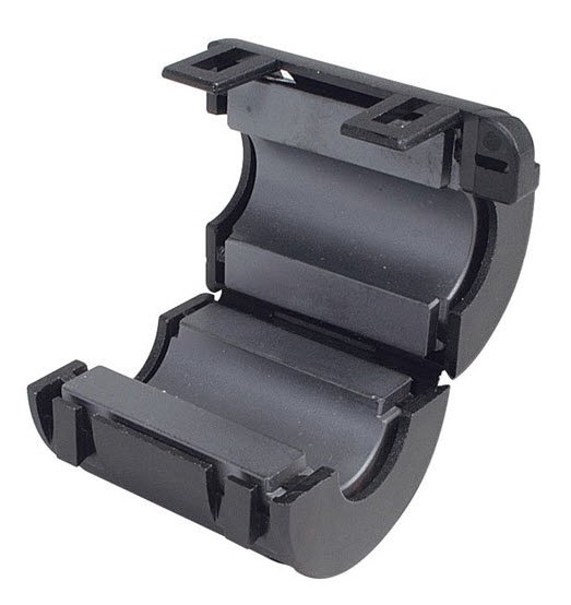A ferrite core is used to protect a USB input and power inputs from transients