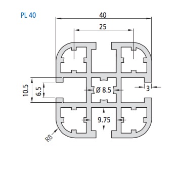 PL40 Aluminum Profile Drawing