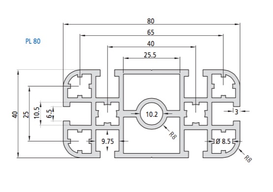 PL80 Aluminum Profile Drawing