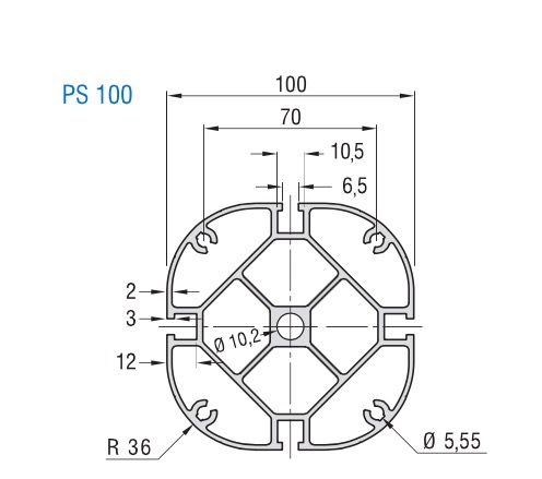 PS 100 Aluminum Profile Drawing PS 100 Aluminum Profile Drawing