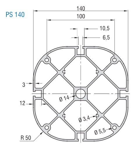 PS 140 Aluminum Profile Drawing PS 140 Aluminum Profile Drawing