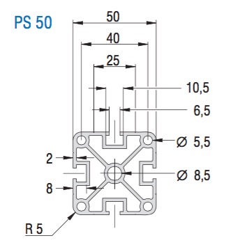 PS50 Aluminum Profile Drawing PS50 Aluminum Profile Drawing