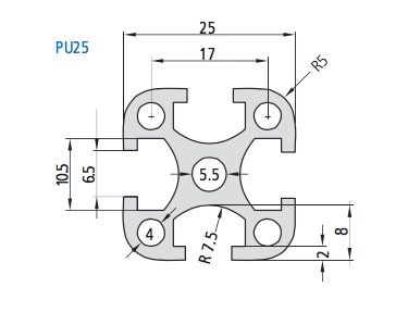PU 25 Aluminum Profile Drawing PU 25 Aluminum Profile Drawing