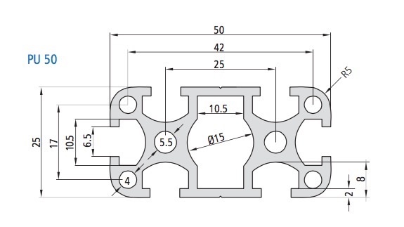 PU 50 Aluminum Profile Drawing PU 50 Aluminum Profile Drawing