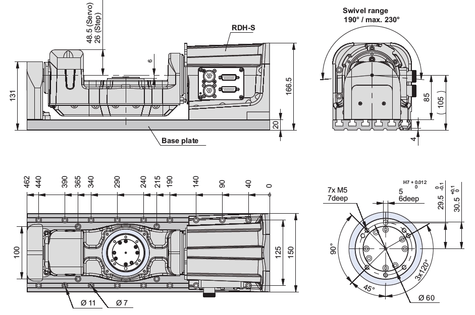 DSH-S Dual Axis Rotary Stage Dimensions
