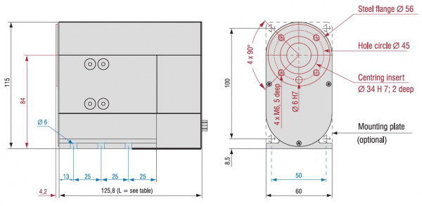 MD1 Mini Rotary Stage Dimensions