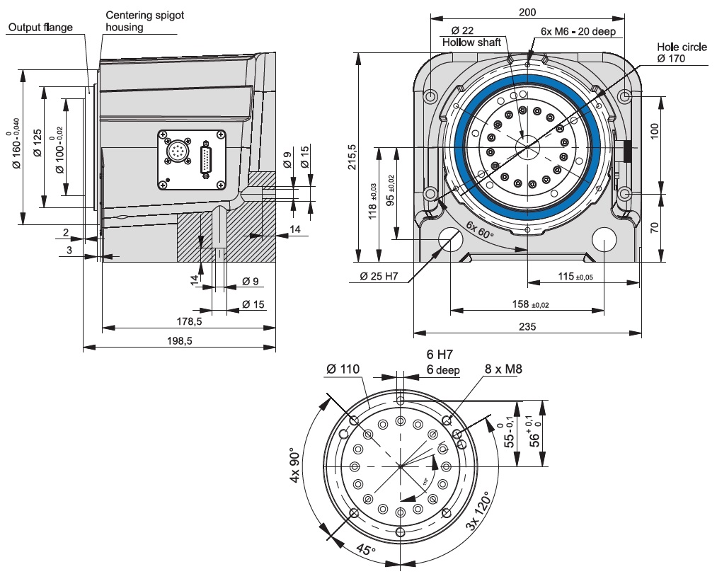RDH-M Rotary Stage Dimensions
