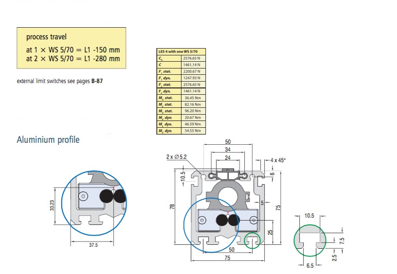 LES 4 Narrow Profile Ball Screw Linear Actuator Dimension Drawing