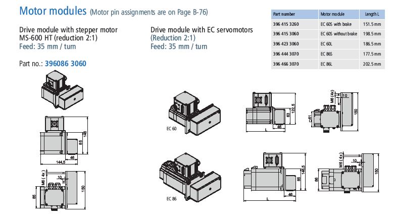 LEZ 2 belt actuator motor dimension drawing