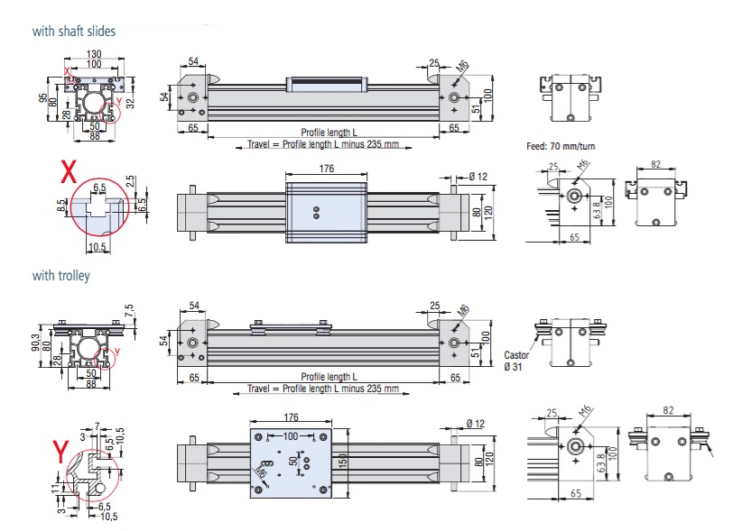 LEZ3 Belt Actuator dimension drawing