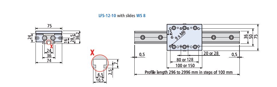 WS 8 long carriage - 150mm