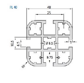 PL40 Aluminum Profile Drawing