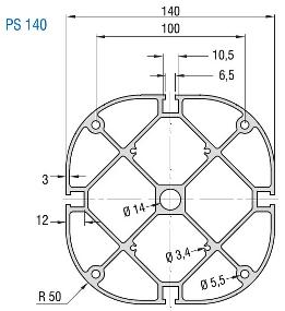 PS 140 Structural Aluminum Profile Dimensions
