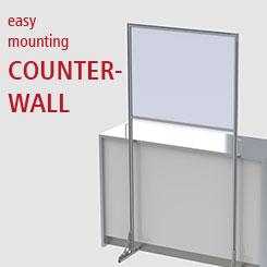 Easy mounting counter wall cough and sneeze protection barrier