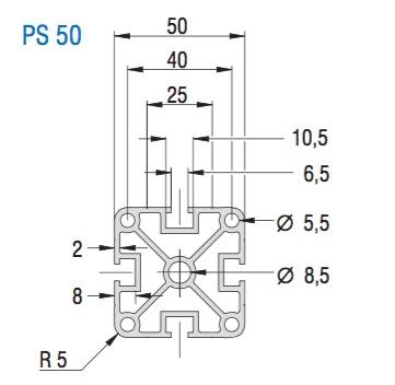 PS50 Aluminum Profile Drawing