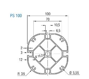 PS 100 Aluminum Profile Drawing