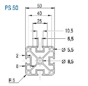 PS50 Aluminum Profile Drawing