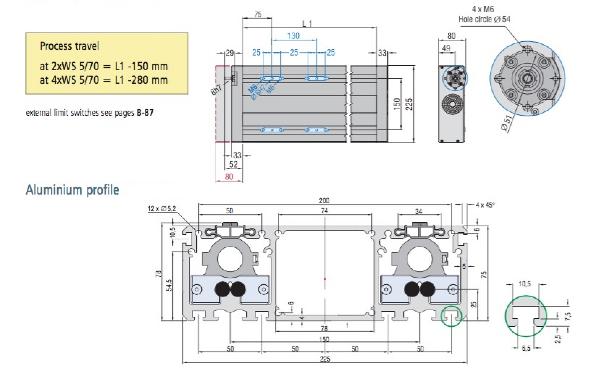 LES 5 Ball Screw Actuator Dimensioned Drawing