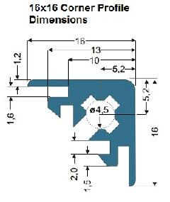 16x16mm Corner Profile Extrusion Dimensions