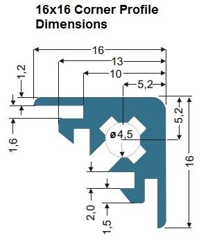 16x16mm Corner Profile Extrusion Dimensions