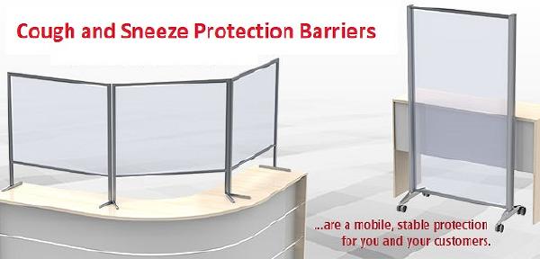 Tabletop and mobile floor cough and sneeze protection barriers